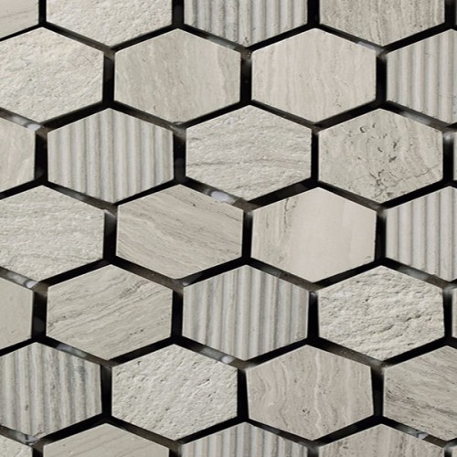 Mosaico Hexagonal Engraved Stone Wooden White - MALLA