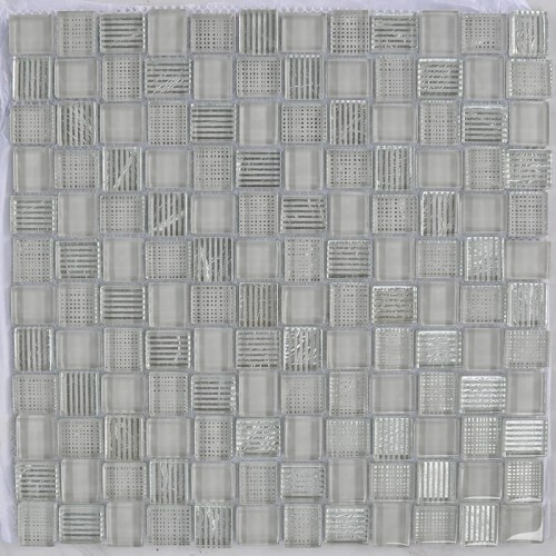 Mosaico Cuadrado Superwhite Glass painted Grey & Silver Leaf - MALLA