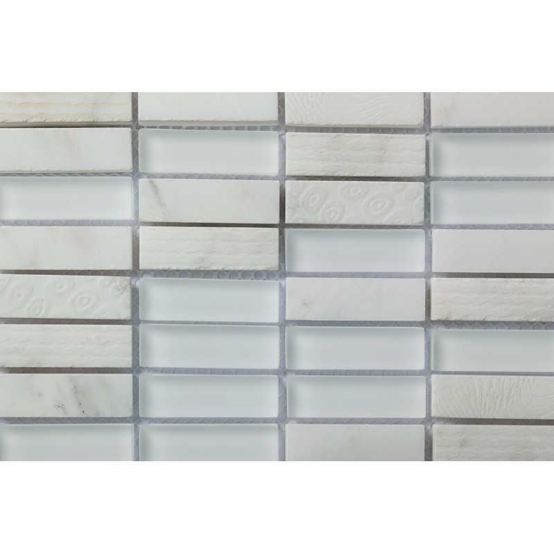 Mosaico Rectangular Blend 3 Engraved Carrara & Glass